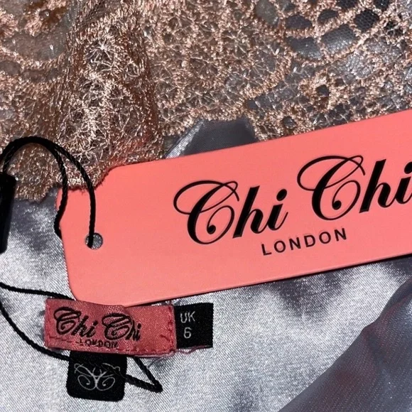 Chi Chi London Lace Midi Dress | Silver & Rose Gold | Elegant Party Dress - Picture 3 of 8